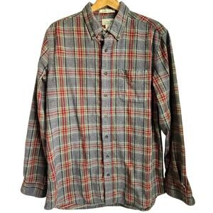 L.L. Bean Slightly Fitted Gray Red Plaid Flannel Shirt L Tall